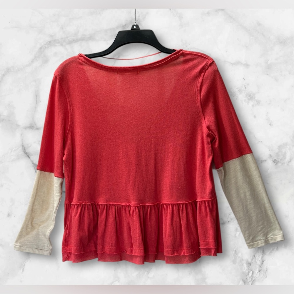 We The Free Heart of Mine Colorblock Peplum Top Henley Coral Salmon Cream Size S - Picture 5 of 9